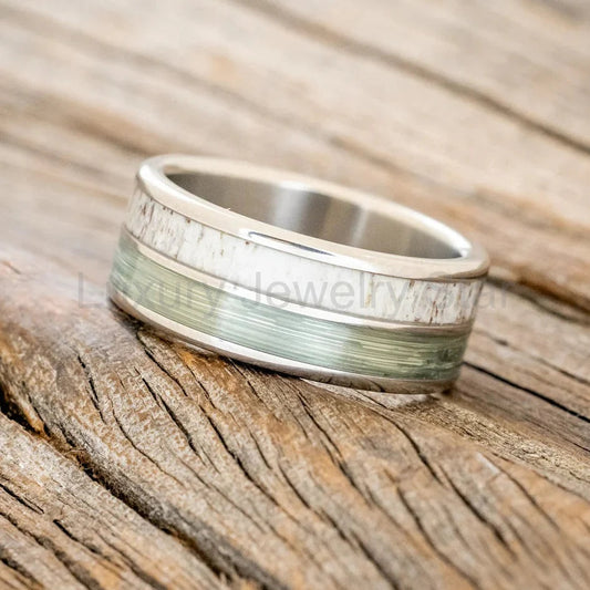 "Dyad" - Antler & Fishing Line Wedding Band - Titanium (8mm) - Size 8 1/4 - image 2