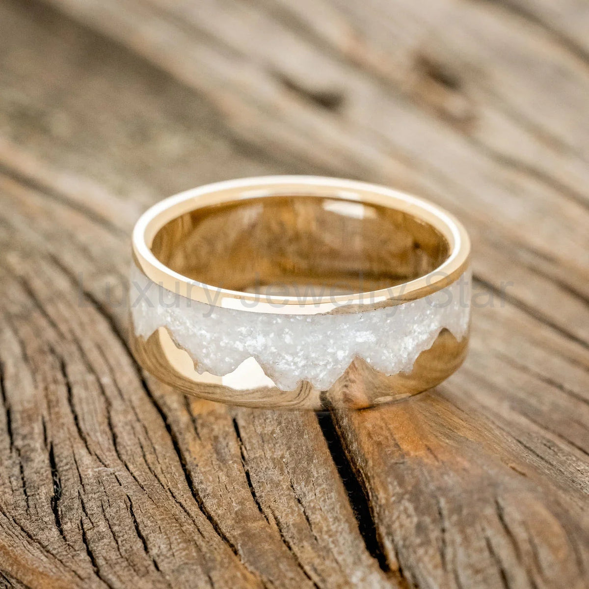 "Helios" - Diamond Dust & 14K Gold Mountain Range Wedding Ring - 14K Rose Gold (8mm) - image 3