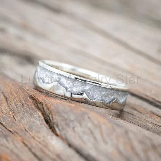 "Helios" - Diamond Dust & 14K White Gold Mountain Range Wedding Ring - 6 MM - Size 10 3/4 - image 2