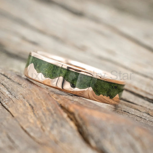 "Helios" - Moss Mountain Range Wedding Band - 14K Rose Gold (6mm) - Size 8 1/2 - image 2