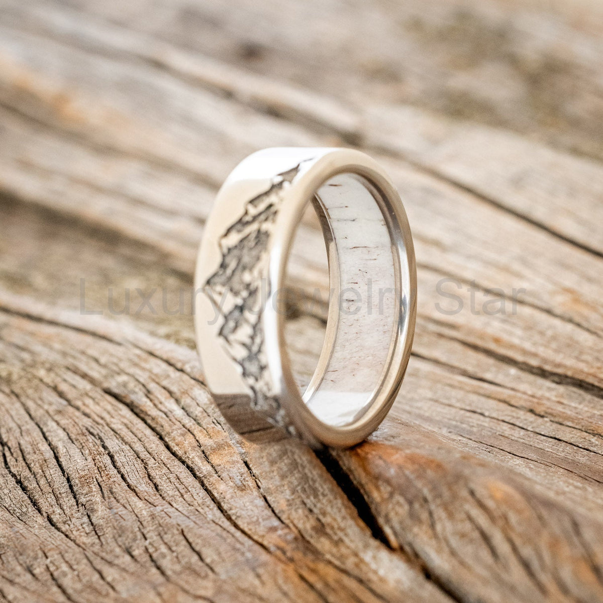 "Horizon" - Antler Lined Wedding Band - Titanium (8mm) - Size 7 3/4 - image 2