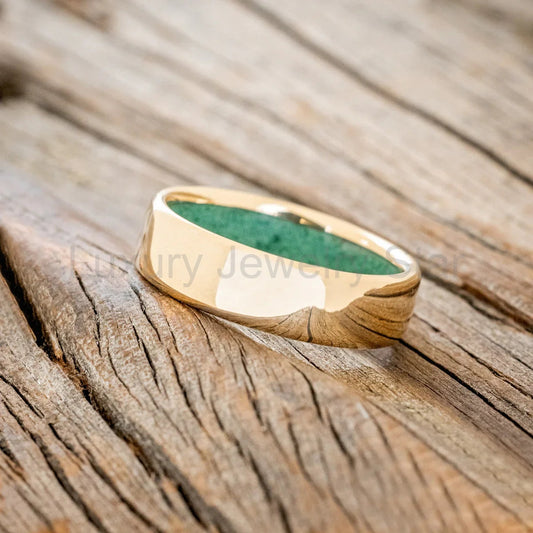 "Hyperion" - Malachite Lined Wedding Band - 14K Yellow Gold (6mm) - Size 9 1/2 - image 2