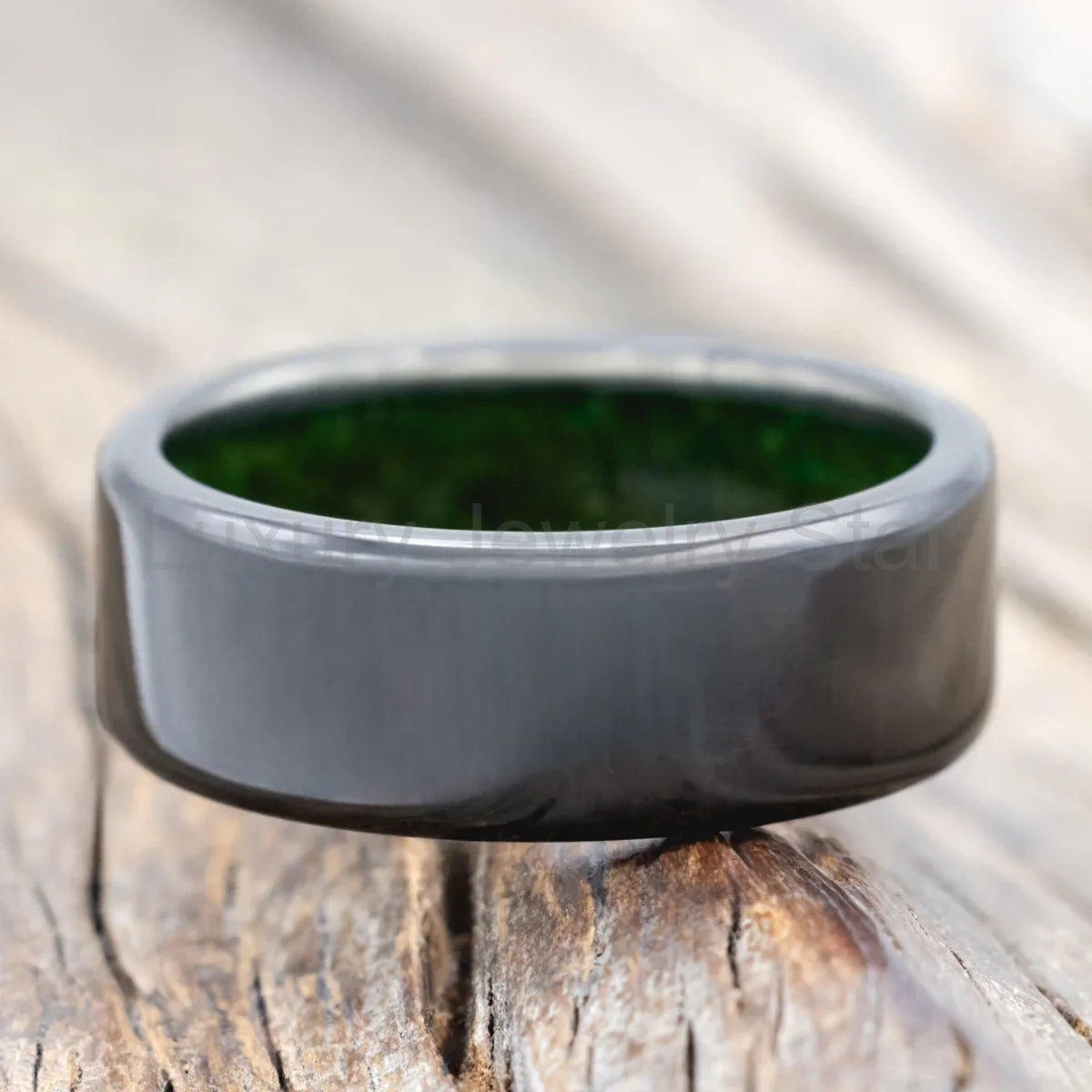 "Hyperion" - Moss Lined Wedding Band - Black Zirconium (8mm) - Size 10 - image 4