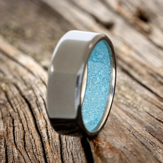 "Hyperion" - Turquoise Lined Wedding Band - Black Zirconium (8mm) - Size 9 1/2 - image 2