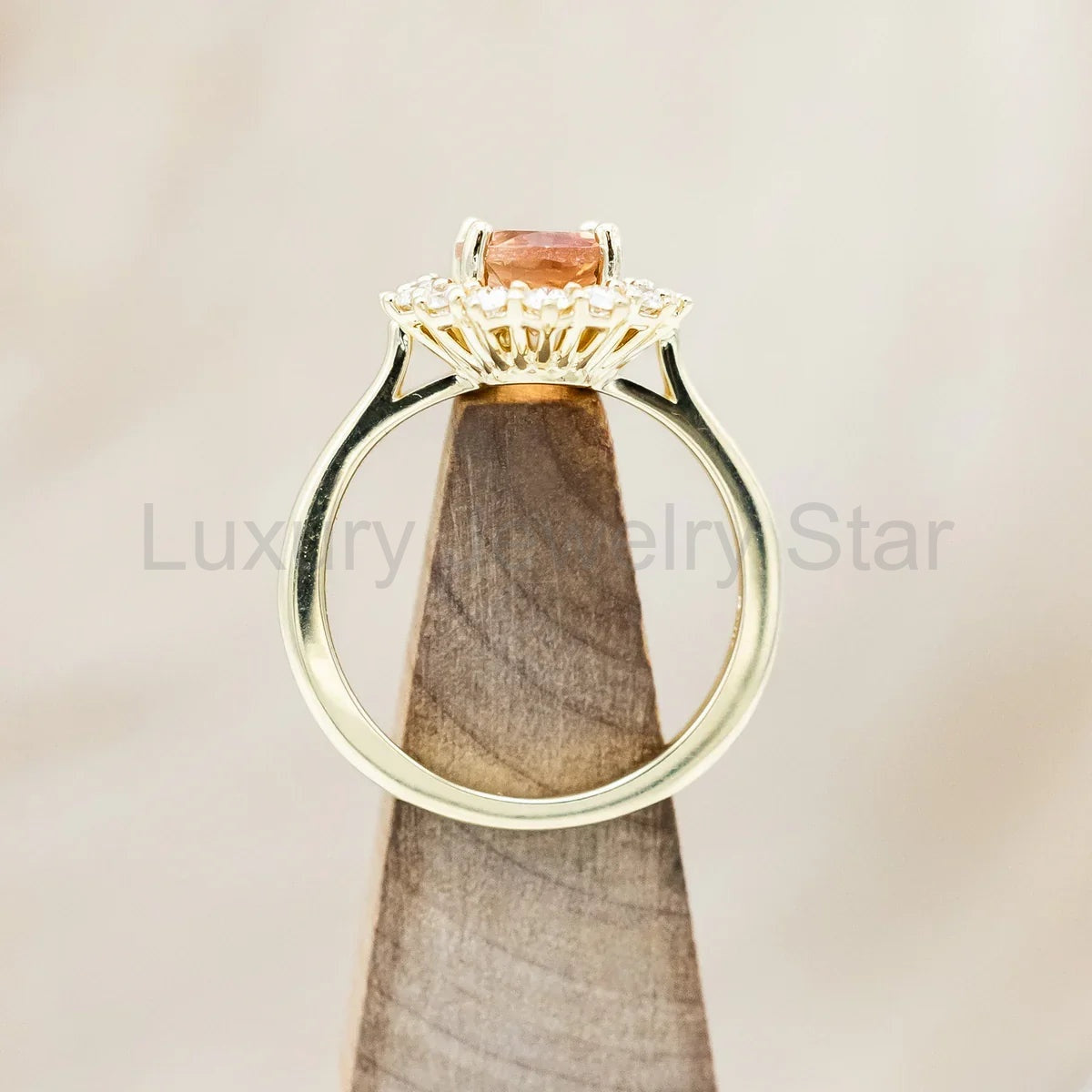 "Malina" - Oval Cut Oregon Sunstone Engagement Ring With Diamond Halo - 14K Yellow Gold - image 8
