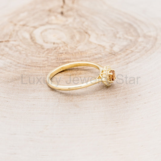 "Myall" - Round Cut Citrine Dainty Engagement Ring With Diamond Halos - 14K Yellow Gold - image 2