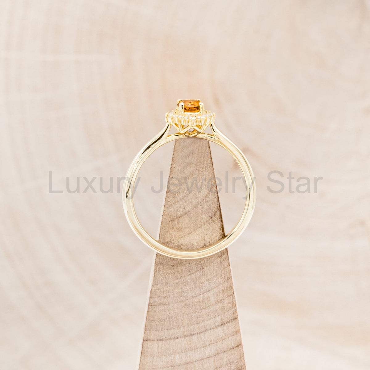 "Myall" - Round Cut Citrine Dainty Engagement Ring With Diamond Halos - 14K Yellow Gold - image 6