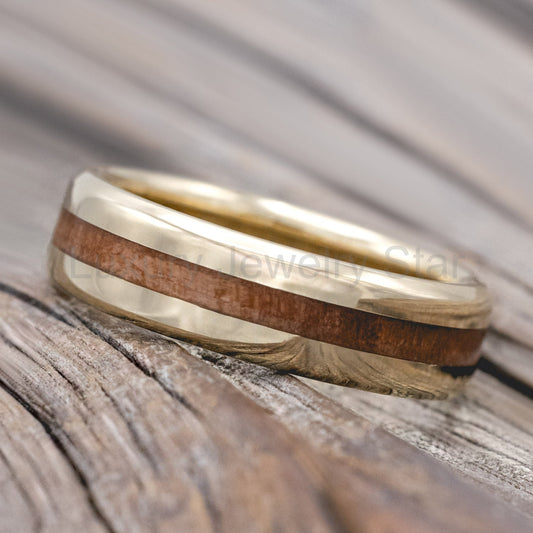 "Nirvana" - Centered Redwood Wedding Ring - 14K Yellow Gold (8mm) - Size 10 - image 2