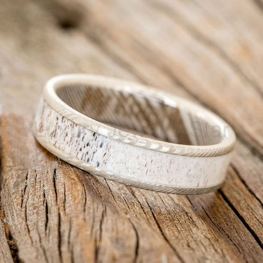 "Rainier" - Antler Wedding Band - Damascus Steel - Size 7 1/2 - image 2