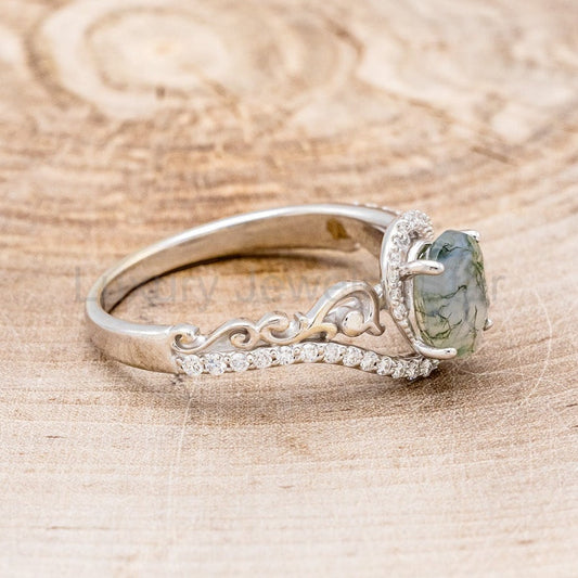 "Scarlet" - Oval Cut Moss Agate Engagement Ring With Diamond Accents - image 2