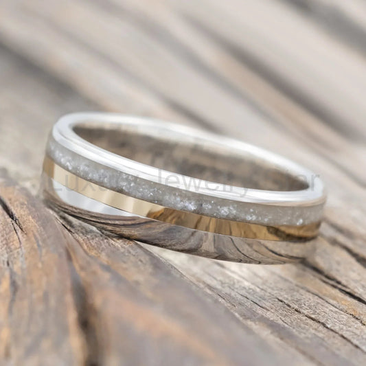 "Tanner" - Diamond Dust & 14K Yellow Gold Inlay Wedding Band - Silver (6mm) - Size 11 - image 2