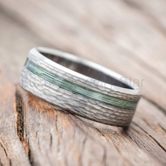 "Vertigo" - Fishing Line Inlay Wedding Band Featuring a Hammered Finish - Titanium (8mm) - image 2