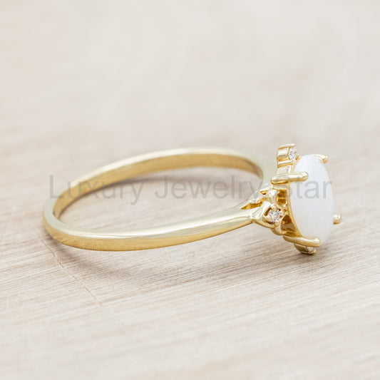 "Zella" - Oval Cabochon Cut White Opal Engagement Ring With Diamond Accents - image 2