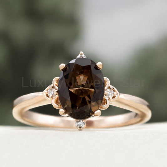 "Zella" - Smoky Quartz Engagement Ring With Diamond Accents - image 2