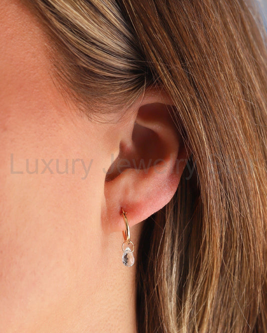 Sky Blue Topaz Teardrop Floating Drop Huggies | 12mm - image 2