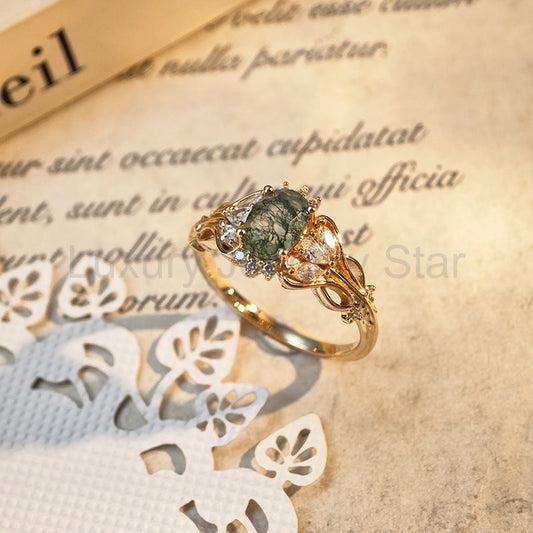 Oval Moss Agate Hollow Ring - image 2