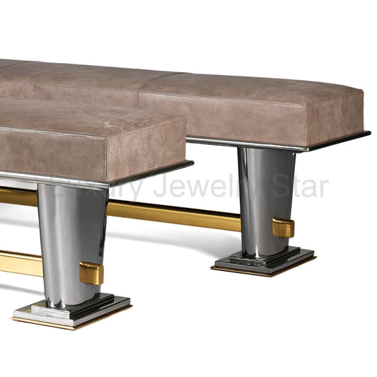 Raymond Subes Pair of Polished Bronze and Leather Benches - image 2