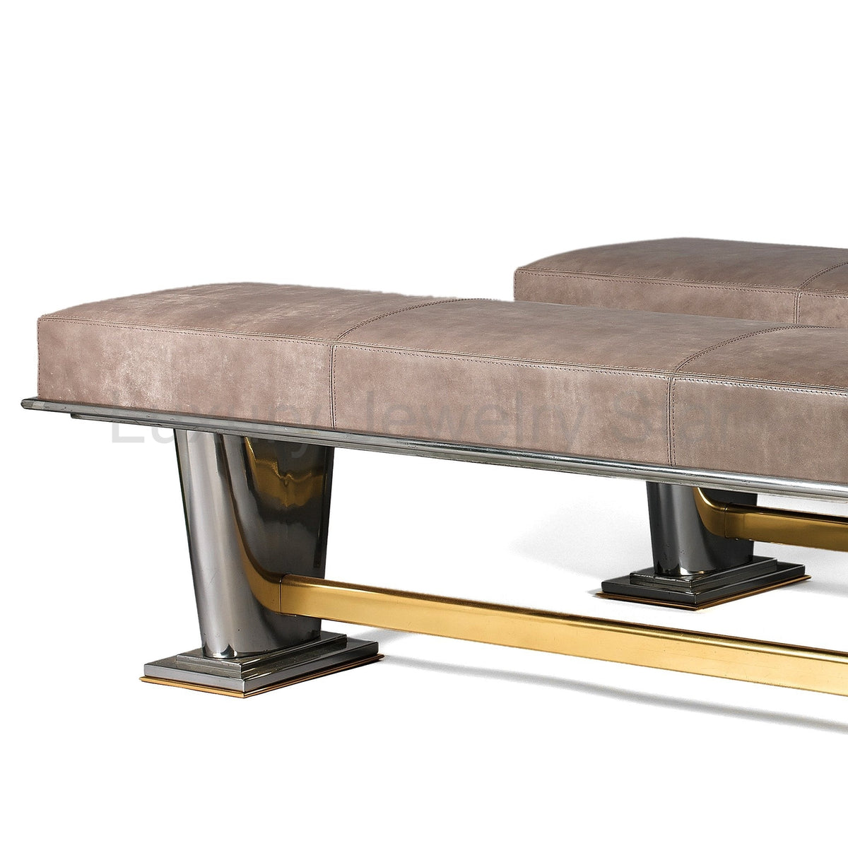 Raymond Subes Pair of Polished Bronze and Leather Benches - image 3