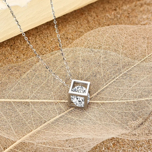 Cube Wrapped Solitaire Moissanite Necklace In Sterling Silver - image 2