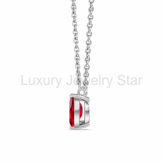 Emerald-Cut Moissanite And Marquise Ruby Necklace In Sterling Silver - image 2