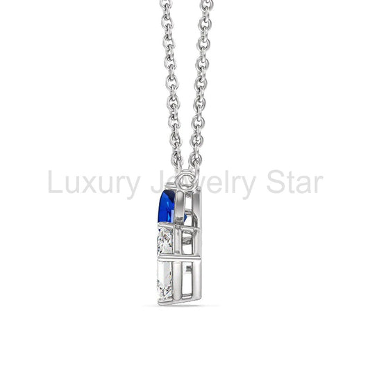 Emerald-Cut Moissanite And Pear Sapphire Necklace In Sterling Silver - image 2