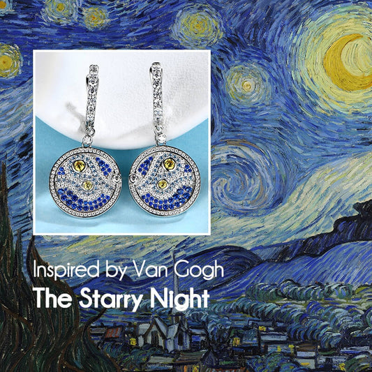Famous Paintings "The Starry Night" Inspired Moissanite Drop Earrings - image 2