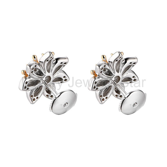 Flower Round Moissanite Stud Earrings In Sterling Silver - image 2