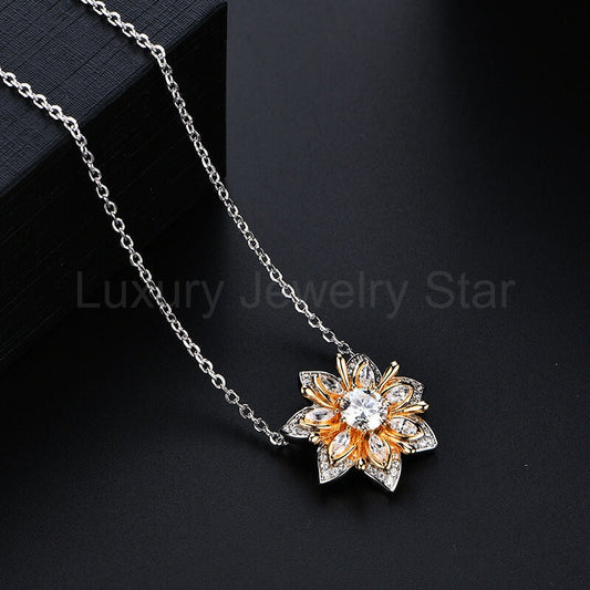 Flower Round Moissanite Two Tone Necklace In Sterling Silver - image 2