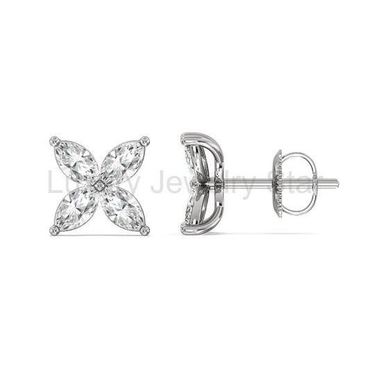 Four Petal Marquise Moissanite Cluster Stud Earrings In Sterling Silver - image 2