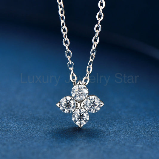 Four Stone Moissanite Cluster Pendant Necklace - image 2
