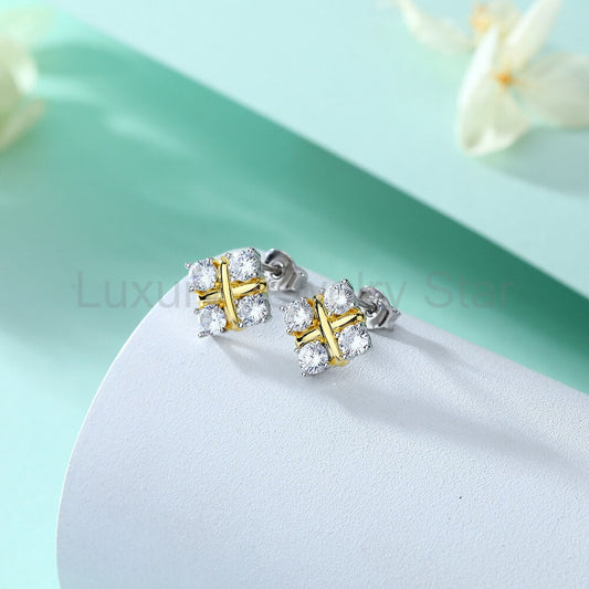 Four Stone Moissanite Cluster Stud Earrings In Sterling Silver - image 2