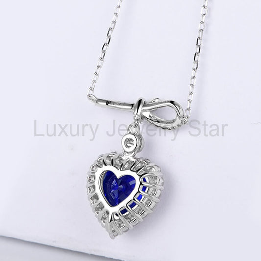 Halo Heart Sapphire Knot Necklace In Sterling Silver - image 2
