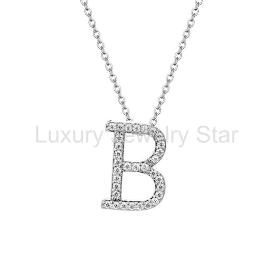 Initial Pave Moissanite Letter Necklace In Sterling Silver - image 2