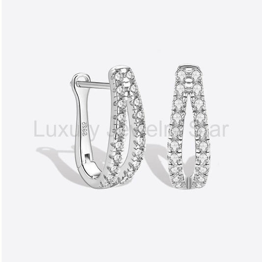 Moissanite Split Hoop Pave Earrings In Sterling Silver - image 2