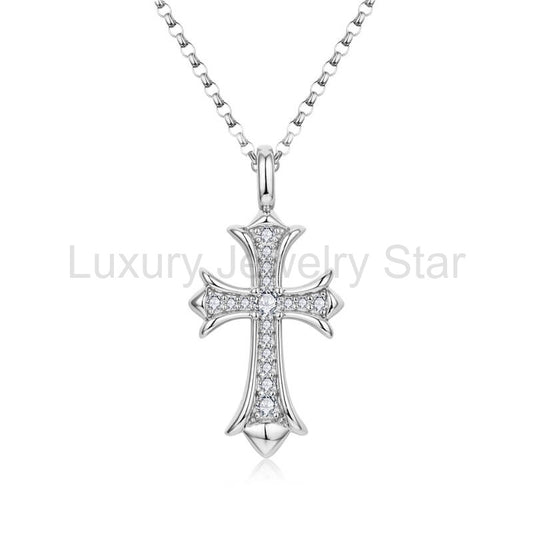 Moissanite Vintage Cross Necklace In Sterling Silver - image 2