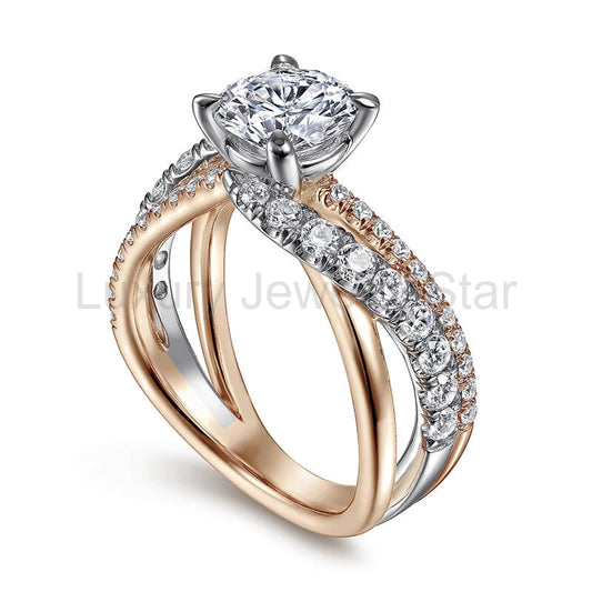 Rose Gold Two Tone Moissanite Criss-Cross Pave Engagement Ring - image 2