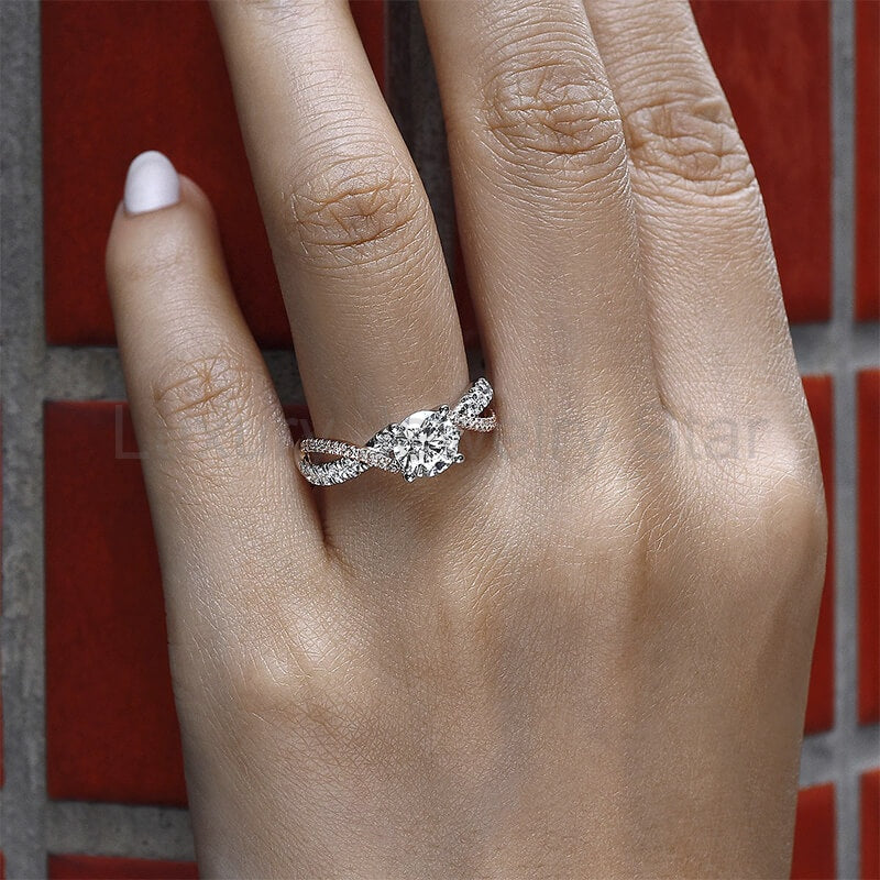 Rose Gold Two Tone Moissanite Twisted Vine Pave Engagement Ring - image 5
