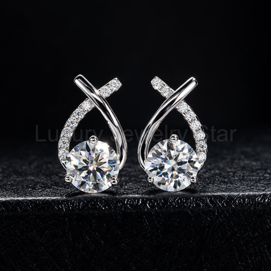 Round Moissanite Cross Pave Drop Earrings In Sterling Silver - image 2