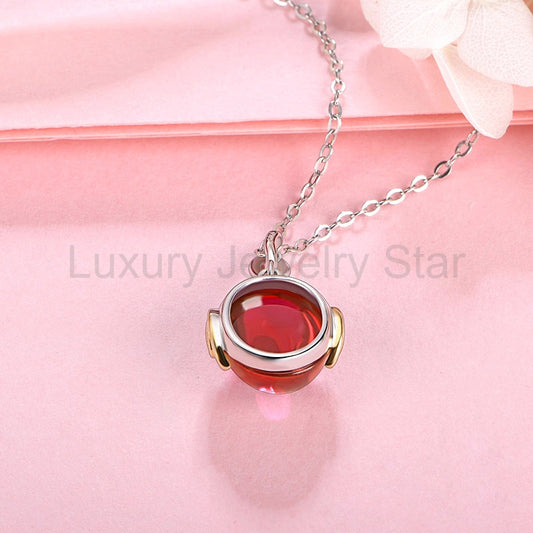 Solitaire Oval Plain Ruby Necklace In Sterling Silver - image 2