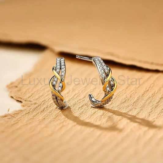 Two Tone Moissanite Twisted Pave Earrings In Sterling Silver - image 2