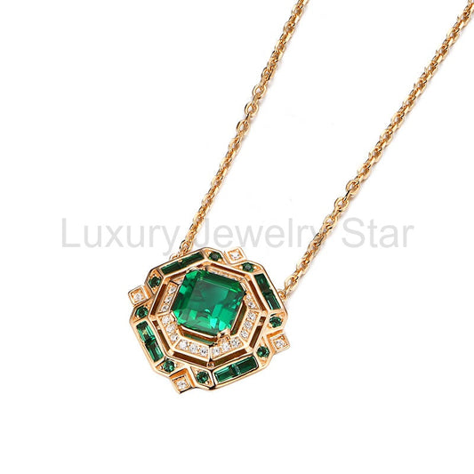 Vintage Asscher Cut Emerald Necklace In Sterling Silver - image 2