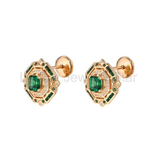 Vintage Asscher Cut Emerald Stud Earrings In Sterling Silver - image 2