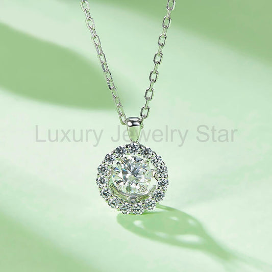 Dancing Moissanite Around You Halo Necklace in Sterling Silver - image 2
