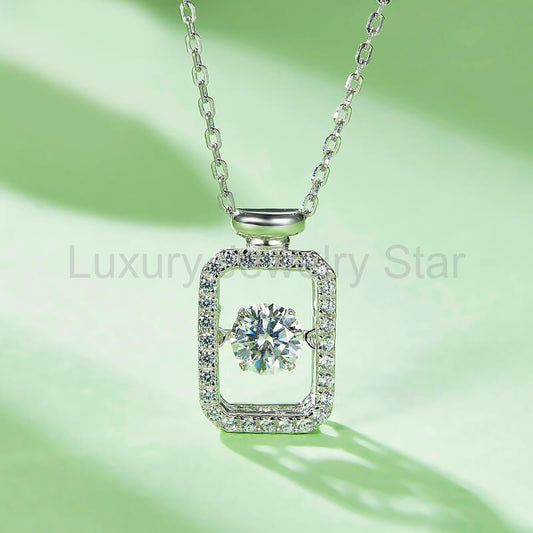 Dancing Moissanite Perfume Bottle Pave Necklace in Sterling Silver - image 2
