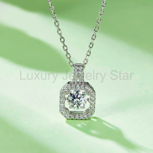 Dancing Moissanite Square-Shaped Halo Necklace in Sterling Silver - image 2