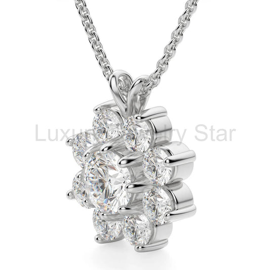 Flower Cluster Moissanite Pendant Necklace in Sterling Silver - image 2