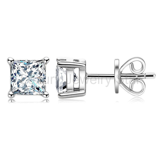 Four Prong Princess Cut Moissanite Stud Earrings In Sterling Silver - image 2