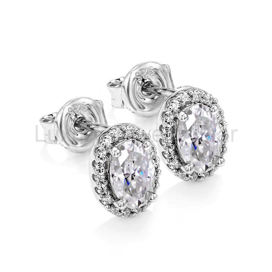 Halo Oval Cut Moissanite Stud Earrings In Sterling Silver - image 2