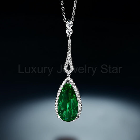 Halo Pear Lab-Created Emerald Sterling Silver Necklace Pendant - image 2