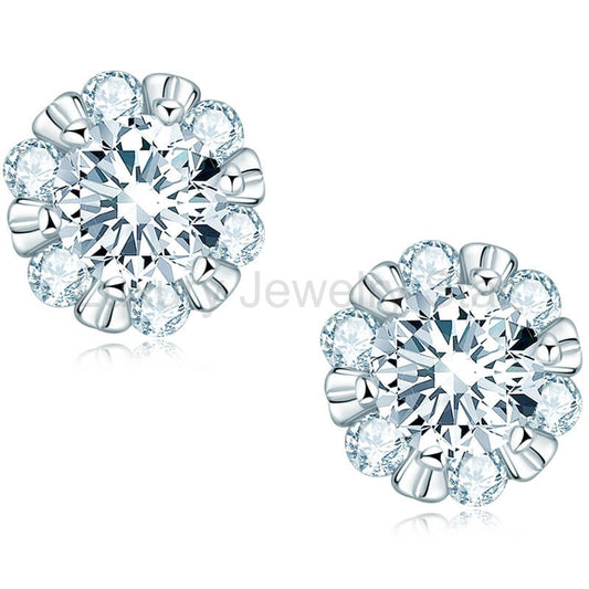Halo Round Moissanite Flower Stud Earrings In Sterling Silver - image 2